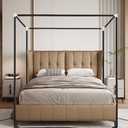 Jondow Stainless Steel Canopy Bed Frame King Size, Sturdy Post Poles Thicken King Size Canopy Frame for Metal Bed Wood Bed Bedroom Decor, Black