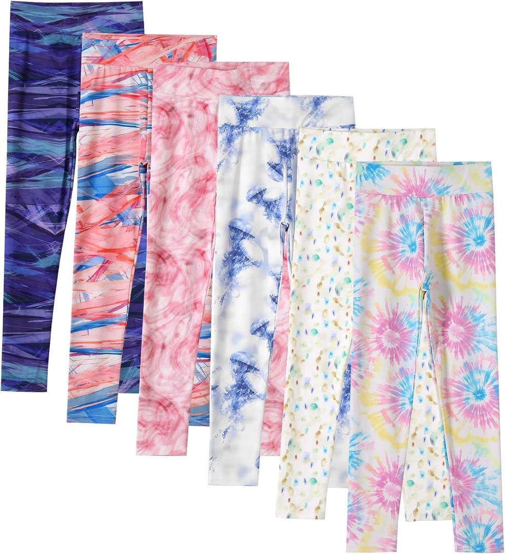 6 Pack Girls Printed Leggings High Waisted Yoga Pants for Girls Full Length Leggings Kids Stretchy Pants (4-5T, Multi 2)