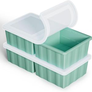 Silicone Freezer Tray for Soup Ice Cubes: 2-Cup Freezing Tray with Lid for Meal Prep - 2-Pack Silicon Soup Portion Freeze Trays Make Stock Souped Ice Cube