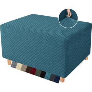 YEMYHOM Ottoman Cover Latest Jacquard Design High Stretch Folding Storage Footstool Protector Rectangle Removable Slipcover (Ottoman Small, Peacock Blue)