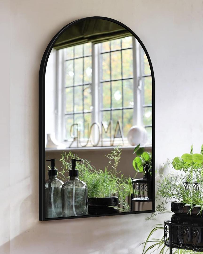 OGCAU 42x24 Inch Black Mirror Wall Mirror for Bathroom, Black Metal Frame, Arched Wall Mounted Mirror, Bathroom Vanity Mirror for Living Room Entryway (Black) (42"L x 24"W, Window D - Black)