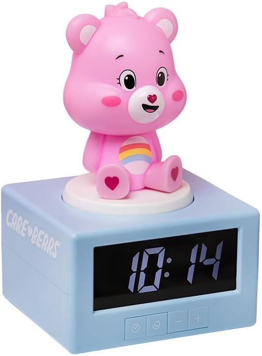 Paladone Care Bears Pink Cheer Bear Digital Alarm Clock with Night Light and Music, Officially Licensed Bedroom Decor for Girls and Women, Battery-Operated pop Culture Product