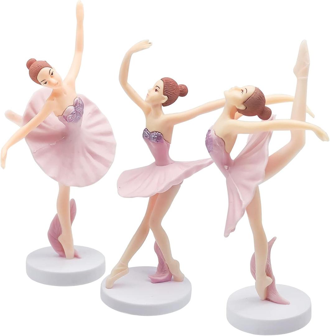 3 PCS Dancing Ballerina Girl Figurine, Ballerina Figurine Cake Topper, Pink Ballet Girl Figure Cake Decoration