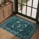 2x3 Entryway Rug with Insect Print - Indoor Non-Slip Small Bug Rug for Front Door, Low Pile Machine Washable Throw Carpet for Entryway, Kids Nursery, Bedroom, Kitchen, Laundry, Bathroom (2'x3' Teal)