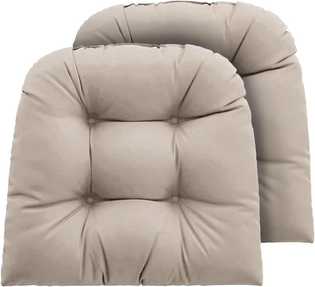 Outdoor Chair Cushions Set of 2, 19x19x4 Inch Seat Pads with Ties for Patio Wicker Chairs Garden Dining Chair, Indoor Outside Use, Fade-Resistant & Waterproof, Taupe