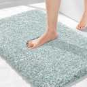 Yimobra Bath Rugs for Bathroom 32X20, Ultra Soft and Water Absorbent Bath Mats, Non Slip Plush Shower Mat, Microfiber Thick Matts for Bathroom Floor/Tub, Machine Washable, Sky Light Blue and White