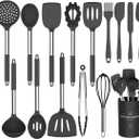 Silicone Cooking Utensil Set, Umite Chef 15pcs Silicone Cooking Kitchen Utensils Set, Non-stick - Best Kitchen Cookware with Stainless Steel Handle - Black