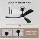 Obabala 52 Inch Ceiling Fan with Light and Remote, 3 black Solid Wood Blades, DC Motor Quiet 35dB, Dimmable LED Reversible for Bedroom Living Room Indoor Outdoor, 6 Speed Timer Downrod