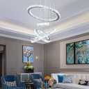 Crystal Chandeliers Modern LED Rings Pendant Light Adjustable Stainless Steel Ceiling Light Fixture for Living Room Dining Room Bedroom (Cool White)