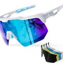 HAAYOT Polarized Sports Sunglasses for Men Women Youth Baseball Cycling Running Softball Biking Glasses 5 Lenses Bright White Sky Blue, 2 Pcs