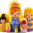 Princess Nesting Dolls for Girls Kids, 6 Pcs Princess Girls with Dress Handmade Wooden Nesting Dolls Matryoshka Doll for Kids Birthday Home Decoration