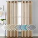 H.VERSAILTEX Linen Curtains Flax Linen Blended Curtain Panels for Living Room/Bedroom Semi Sheer Privacy Curtains 84 inch Length 2 Panels Set Nickel Grommet Window Drapes-Taffy