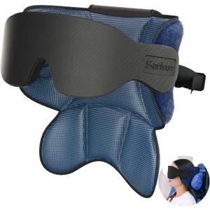Travel Pillows for Airplanes, Airplane Pillow with Sleep Eye Mask, 360 Support Headrest, Travel Essentials, Adjustable Airplane Head Strap for with/Out Headrest Seat, Mottled Blue