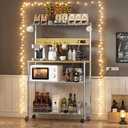 Bakers Rack with Power Outlet & Storage, 33 Inch Microwave Stand Kitchen Shelf Storage Rack, Coffee Bar Cart with Wheels & Hooks, 4-Tier Metal Kitchen Shelves Cart, Chrome