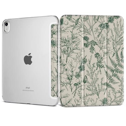 DONGKE for iPad 11th Generation Case 11 Inch 2025 (A16 Chip) & iPad 10th Generation 10.9 Inch 2022, Slim Foldable Stand Hard PC Translucent Back Shell Smart Cover - [Auto Wake/ Sleep] - Plant & Berry