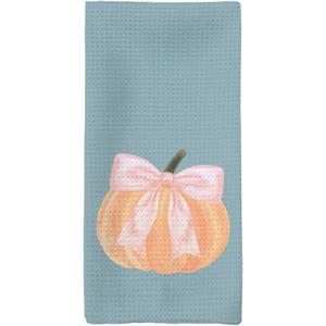 Fall Kitchen Towels, Pink Bowknot Decorative Fall Hand Towels, Pumpkin Autumn Dish Towel Dishcloths Tea Towel for Kitchen Bathroom, Preppy Coquette Fall KitchenBathroom Blue Decor, 16x24in