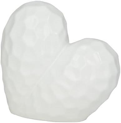 Deco 79 Porcelain Ceramic Heart Decorative Sculpture Dimensional Angled Origami Inspired Home Decor Statue, Accent Figurine 8" x 3" x 8", White