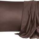uxcell 2 Pack Silk Satin Pillowcase for Hair and Skin, Cool, Silky, Soft Breathable Pillow Cases Travel Size 14x20 Inch Sateen Pillowcase Brown with Envelope Closure