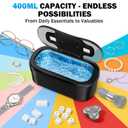 Ultrasonic Cleaner, 48KHz Jewelry Cleaner 400ML, Ultrasonic Retainer Cleaner for Eyeglasses Rings Watch Band Necklace Earing, Multi Deep Cleaning Modes, Black