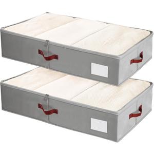 Criusia Under Bed Storage Bins with Clear PVC Lids  2 Pack Large Underbed Organizers with Heavy-Duty Handles, Reinforced with 800G PP Panels & 80G Non-Woven Fabric  Waterproof & Foldable, Gery