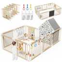 Large Wooden Baby Playpen with Locking Gate for Babies and Toddlers
