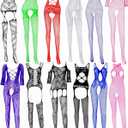 SATINIOR 12 Pieces Women's Fishnet Lingerie Mesh Bodysuit Lace Smock Lingerie for Women (Popular Style) Multicolor