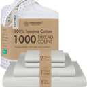 Threadmill Luxury Supima Cotton Sheets, Luxury 1000 Thread Count Soft 100% Cotton Sheets for Queen Size Bed, 4 Pc Light Grey Bed Sheets Queen Set, 5-Star Hotel Quality Deep Pocket Bed Sheets Set