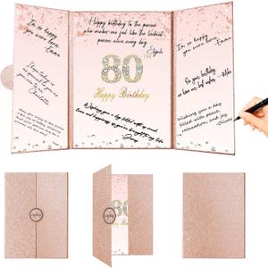 Crenics Rose Gold 80th Birthday Decorations, Creative 80th Birthday Guest Sign in Book Alternative, Large 80th Birthday Signature Book 12" x 18", Great 80 Years Old Birthday Gifts for Women