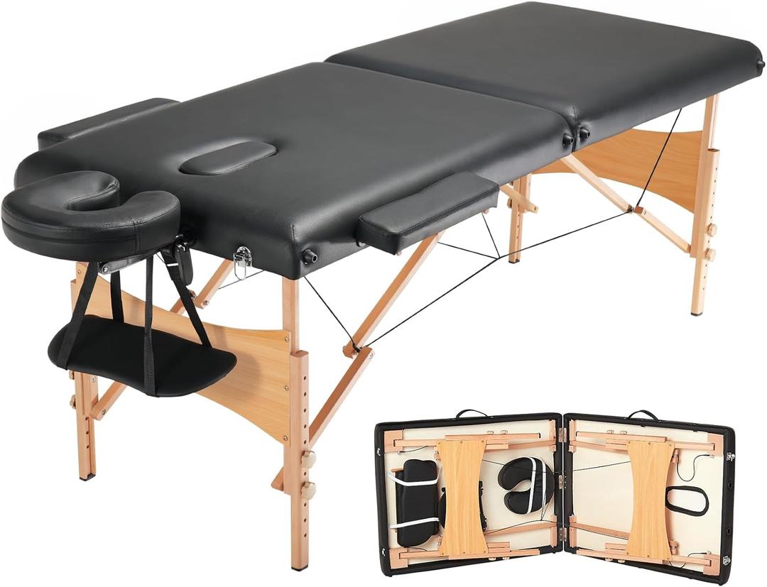 VEVOR Portable Massage Table 28" W, 2 Folding Lightweight Massage Table, 8-Level Height Adjustable Salon Tattoo Bed, Spa Table with Headrest, Armrests, Hand Pallet & Carrying Bag, 600LBS