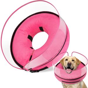 BARKLESS Dog Cone, Inflatable Dog Cone After Surgery, Soft Surgery Collar with Enhanced Anti-Licking Guard Shield for Pets, Patented Protective Donut Collar (Hot Pink, L (Neck: 14"-18"))