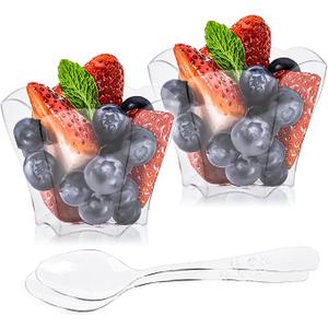 Kingrol 100 Count Mini Dessert Cups with Spoons, 2.3 oz. Disposable Clear Bowls for Mousse, Puddings, Appetizers, Sauces