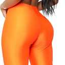 SUNFEXOY Biker Shorts for Women,High-Waisted Shiny Neon Bright Active Workout Yoga Pants Running Shorts Knee Length (Pink, L)