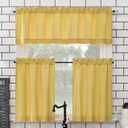 No. 918 Martine Microfiber Semi-Sheer Rod Pocket Kitchen Curtain Valance and Tiers Set, 54" x 45", Yellow