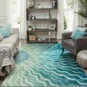 Wonnitar Boho Sun Washable Area Rugs 5x7, Green Rugs for Living Room Dining Room, Non Slip Ultra Thin Modern Ombre Dark Green Carpet for Classroom Bedroom Playroom, Teal/Multi