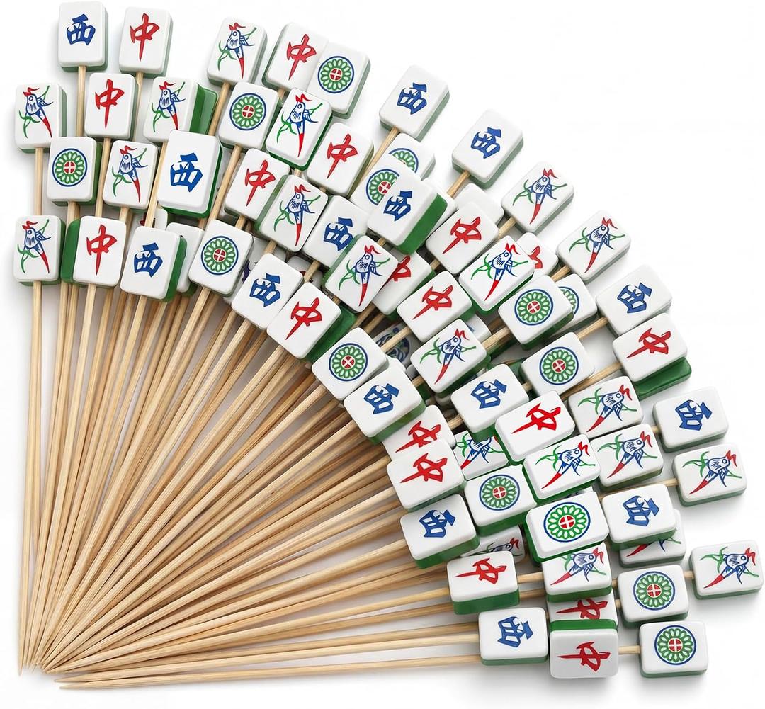 Bokon 200 Pcs Mahjong Cocktail Picks Mah Jong Long Toothpicks Sandwich Appetizer Charcuterie Skewers Decorative Bamboo Sticks for Game Night Birthday Party Supplies