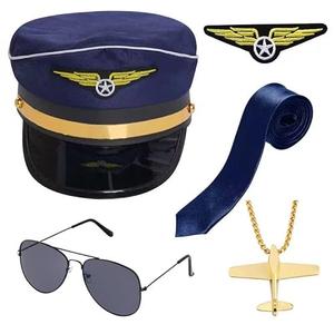 HOVEOX Pilot Captain Costume Accessories - Airline Pilot Hat for Men Halloween Party Cosplay (Blue)