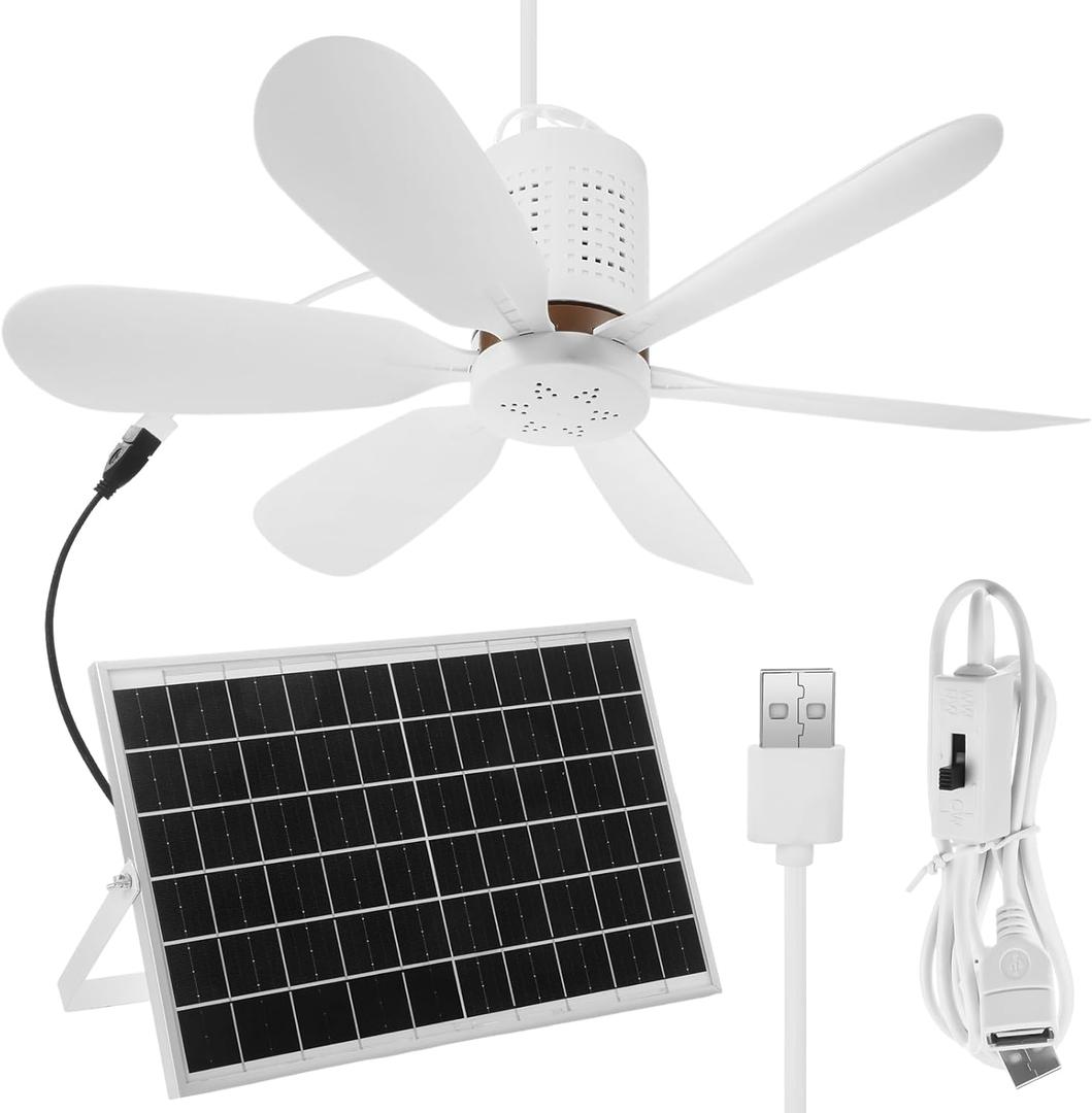 1 Set Portable Solar Ceiling Fan Kit 15w Monocrystalline Solar Panel USB Hanging Ceiling Fan with On/Off Button for Patio Camping Tent Chicken Coop Greenhouse Shed