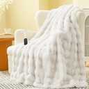 Amélie Home Heated Bubble Faux Fur Blanket Electric  50"x60" Heating Blanket Throw 2/4/6/8 Hours AutoOff 8 Heat Level OverHeat Protection Electric ETL Certification Beige/Off White