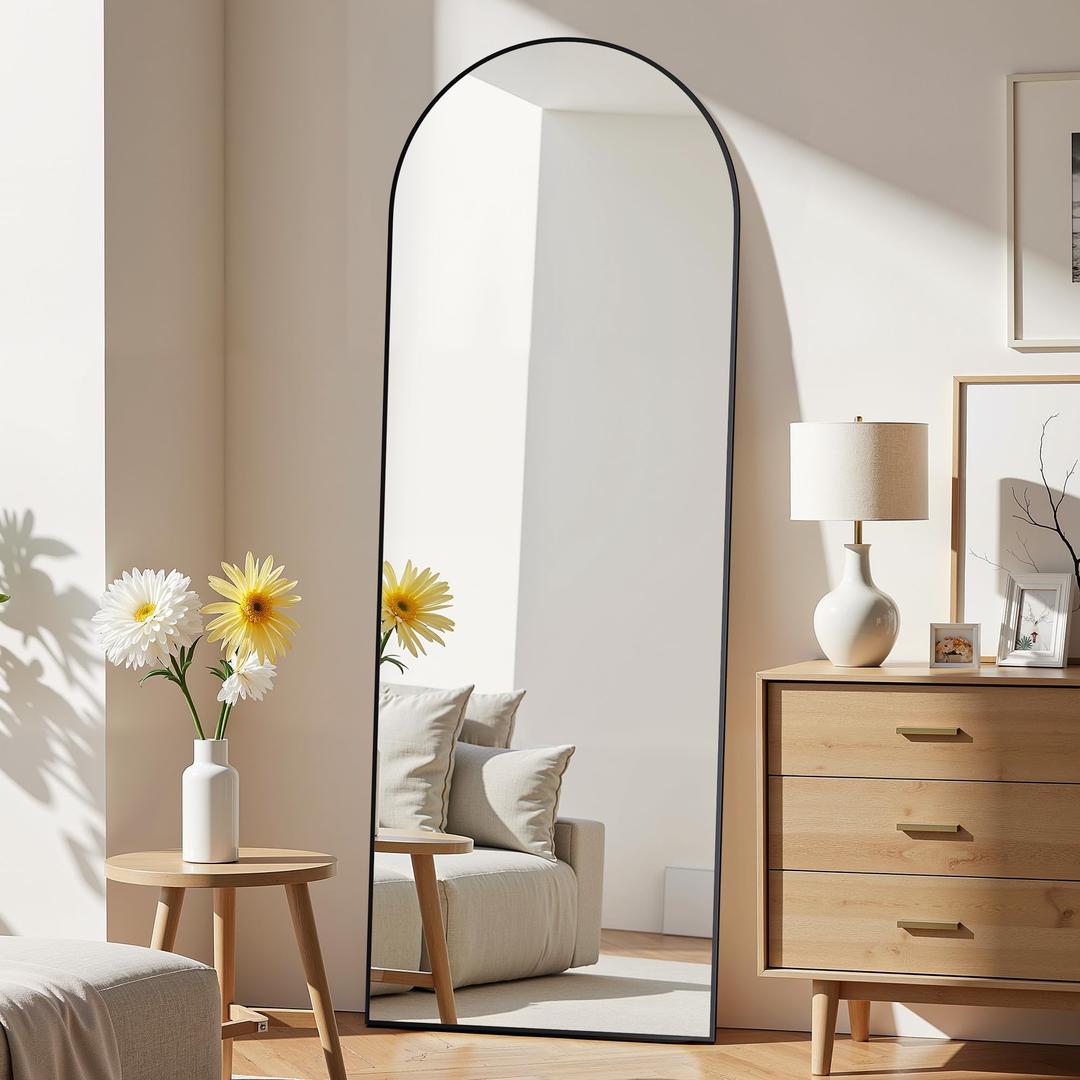 Simple Deluxe Arched Full Length Mirror, 58x19"Large Floor Mirrors, for Wall Door Bedroom Bathroom Living Room (Black)