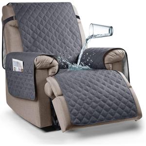 Ruaozz 100% Waterproof Recliner Chair Cover Non-Slip Reclining Cover for Recliner Chair Washable Chair Seat Cover with Elastic Straps for Kids, Dogs, Pets (Dark Grey, 23'')