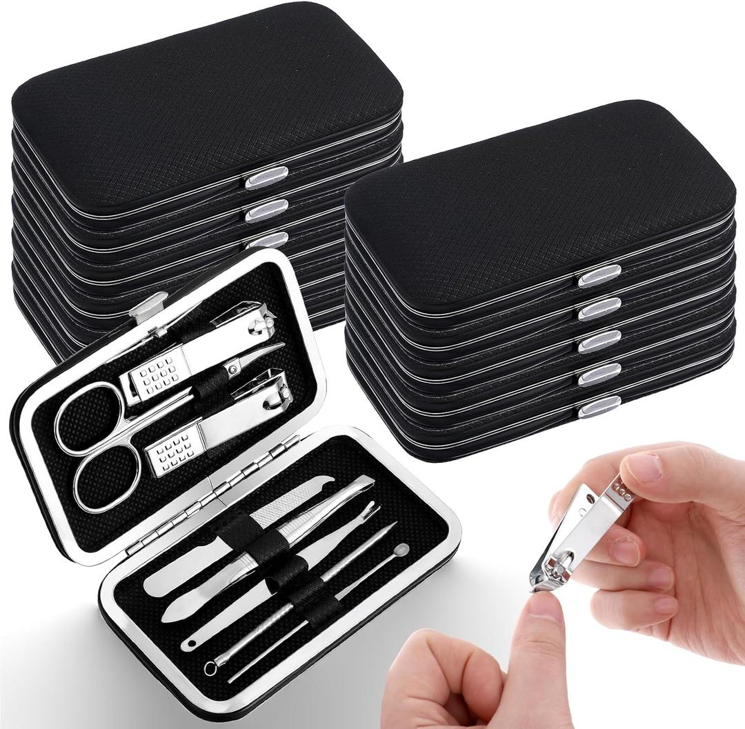 12 Sets Manicure Set Bulk Nail Clippers Pedicure Kit for Men, Nail Grooming Pedicure Kit with Case Travel 8 in 1 Stainless Steel Professional Nail Care Tools Set