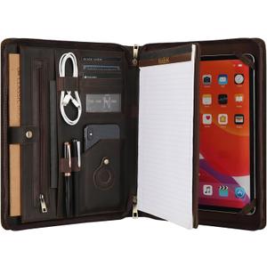 Leather Portfolio for 13-in iPad Pro M4/M5 & 13-in iPad Air M2/M3, Leather Padtfolio with ipad Holder for Letter Size Notepad, Personalized Padfolio for Men - Dark Khaki