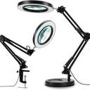 LANCOSC 2-in-1 Magnifying Glass with Light and Stand, 5X Real Glass Lens, 3 Color Modes Stepless Dimmable, Magnifying Desk Lamp & Clamp, LED Lighted Magnifier for Repair, Reading, Crafts, Close Works (Black)