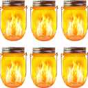 Solar Flicker Torch Lights, 6 Pack Waterproof Dancing Flicker Lanterns Lights Build-in Glass Mason Jar, Outdoor Patio Yard Desktop Party Halloween Xmas Decor Solar Lanterns