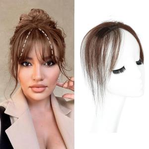 Clip in Bangs Clip In Hair Extensions 100% Baby Hair Human Hand Made Natural Forehead Patch No Trace Patch Hairline for Women(Hand Made, 1"*5.3", 10")(Cocoa Brown, 10")