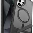 Magnetic for Samsung Galaxy S25 FE Case with Kickstand, Compatible with Mag-Safe, Slim Shockproof Grippy Translucent Matte Phone Cover, Built in Invisible Stand, Black