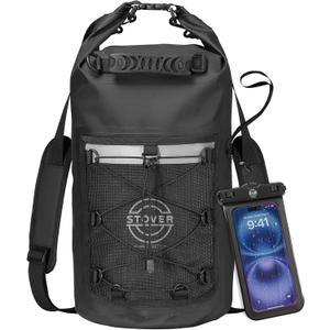 STOVER 5/10/25/30/40/55L Waterproof Backpack- Floating Dry Bag for Kayaking, Travel, Beach, Hiking, & Camping, Men/Women (25l Black (With Phone Case))