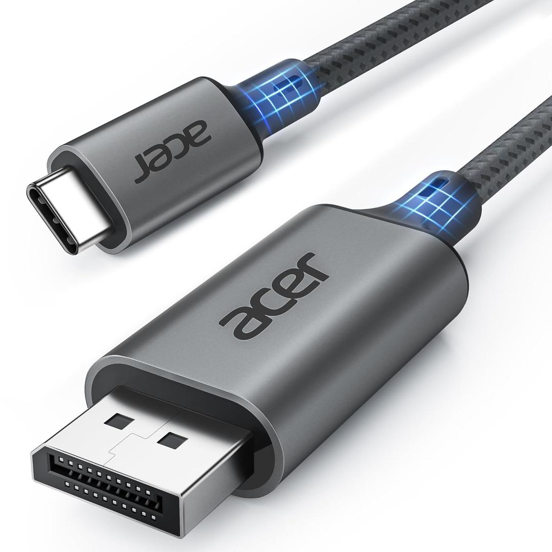 acer USB C to DisplayPort Cable 3.3FT (4K@60hz 2K@165Hz), Type-C to DisplayPort Cord (Sturdy Aluminum,Plug & Play) Thunderbolt 3/4/5 Compatible with MacBook Pro/Air, iPhone 16 Pro/Max, XPS, Surface