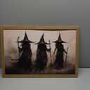 Vintage Framed Witch Halloween Wall Art, Gothic Three Witches Wall Decor, Dark Academia Canvas Print, Rustic Macabre Picture Poster Painting for Bedroom Living Room Spooky Fall Decor 16x24in