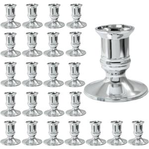 24 x Hordion 24Pcs Taper Candle Holder Silver Plastic Candlestick Holders Decorative Table Centerpiece for Wedding Candlelight Dinner Bridal Showers Party Decor